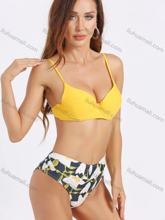 Wholesale Women's Spaghetti Strap Floral Print Tie Back Bikini 2 Piece Swimsuit Set