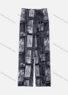 Wholesale Women's Elastic Waist Newspaper Print Rib-Knit Wide Leg Pants - Liuhuamall