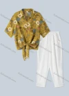 Wholesale Women's Vacation Linen Shirt Half Sleeve Floral Print Top 2 Piece Set - Liuhuamall