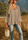 Wholesale Woman's Casual V Neck Bell Long Sleeve Floral Hollow Out Button Down Plain Top - Liuhuamall