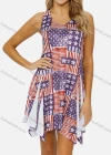 Wholesale Women's Casual Scoop Neck Pleated Flag Print Tank Dress 1941# - Liuhuamall