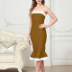 Women's Cute Off Shoulder Colorblock Flared Hem Midi Dress T19627# Clothing Wholesale Market -LIUHUA