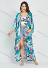 Wholesale Women's Allover Floral Animal Print 3/4 Sleeve Long Kimono Cardigan With Belt - Liuhuamall