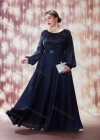 Wholesale Women's Elegant Crew Neck Long Sleeve Embroidered Plain Evening Dress - Liuhuamall