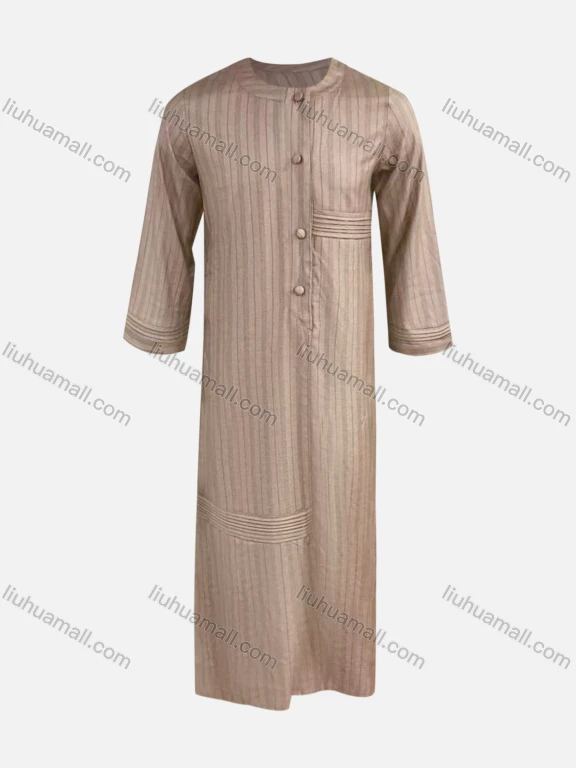 Wholesale Men's Modest 3/4 Sleeve Round Neck Striped Print Button Front Middle East Ramadan Muslim Arabic Robe