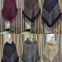 Wholesale Women's Vintage Print Fuzzy Scarf Hem Pearl Decor Cape 3106# preview