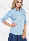 Wholesale Women's Casual Long Sleeve Button Down Light Wash Denim Shirt With Flap Pockets - Liuhuamall