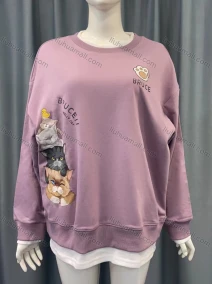 Wholesale Women's Casual Cartoon Pattern Round Neck 2-in-1 Long Sleeve Mid Length Blouse, LIUHUA CLOTHING WHOLESALE