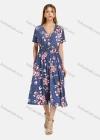 Wholesale Women's Casual V Neck Wrap Ruched Short Sleeve Floral Shirred Pockets Midi Dress 04# - Liuhuamall