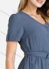 Wholesale Women's V Neck Button Front Belted Plain Midi Dress - Liuhuamall