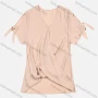 Wholesale Women's Summer V-Neck Lace Up Cuffs Ruched Plain Casual Top preview