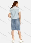 Wholesale Women's Graphic Print Distressed Flap Pockets Ripped Button Front Denim Vest - Liuhuamall