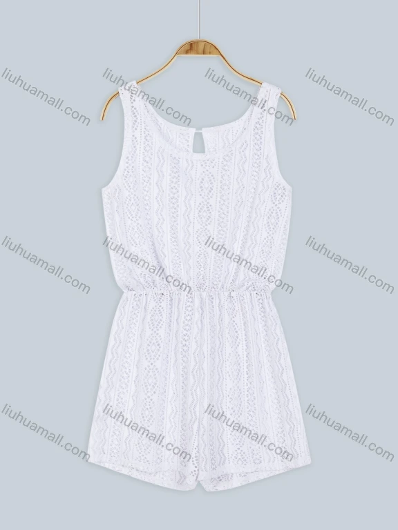 Wholesale Women's Vacation Sleeveless Embroidery Lace Hollow Out Keyhole Back Elastic Waist Romper 855414#