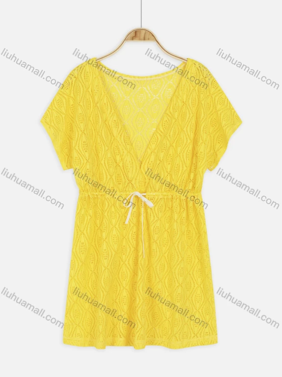 Wholesale Women's Vacation Plain Deep V Neck Hollow Out Lace Up Cover Up Top 014#