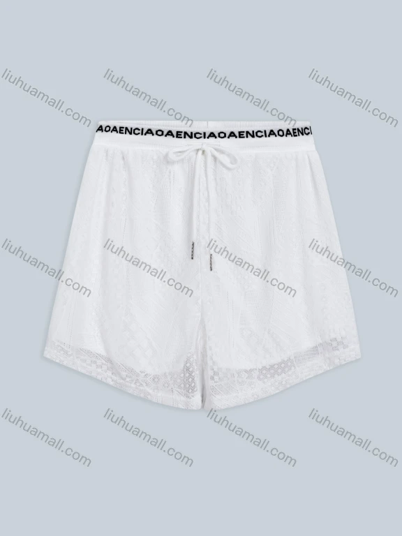Wholesale Women's High Waist Loose Fit Embroidery Lace Short With Drawstring 015#