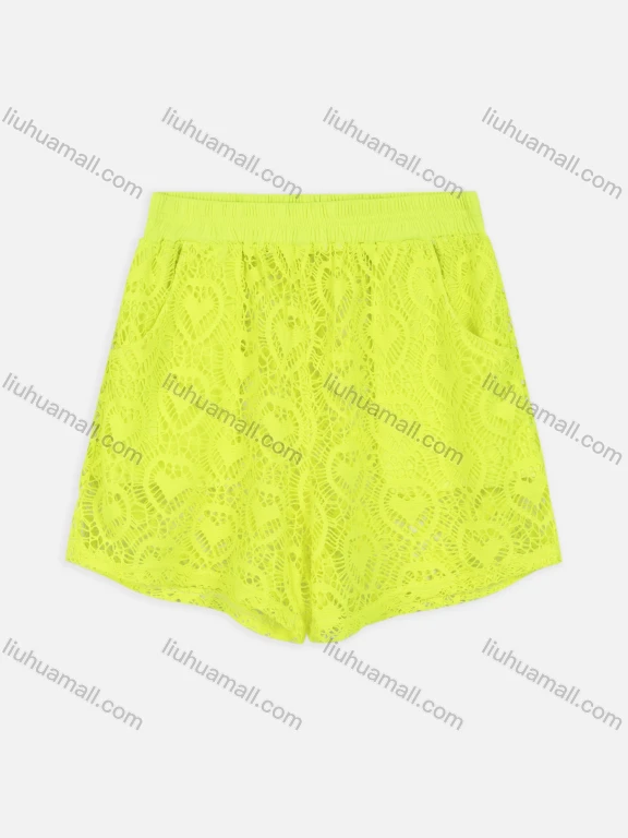 Wholesale Women's Embroidery Lace Hollow Out Plain Elastic Waist Shorts