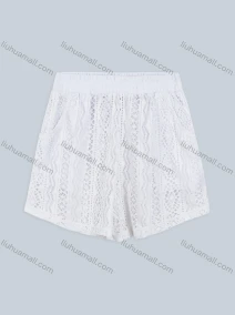 Wholesale Women's Vacation Embroidery Lace Hollow Out Plain Elastic Waist Shorts, LIUHUA CLOTHING WHOLESALE