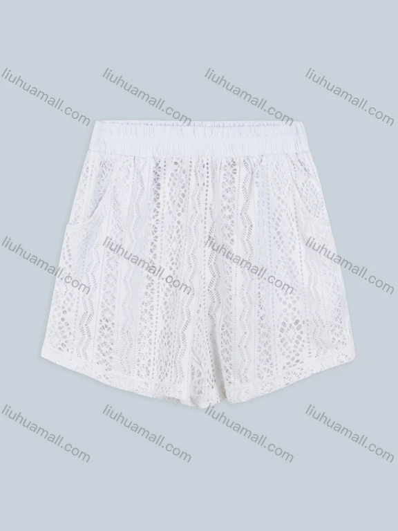 Wholesale Women's Vacation Embroidery Lace Hollow Out Plain Elastic Waist Shorts