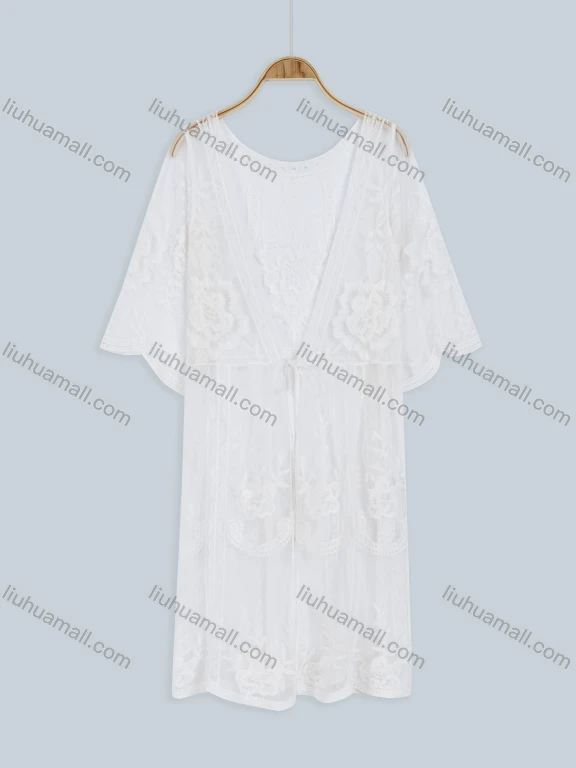Wholesale Women's Vacation Beachwear Lace Up Sheer Lace Floral Plain Cover Up Cardgian 020#