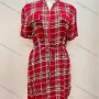 Wholesale Women's Stand Collar Zip Fake Pockets Rolled Sleeve Gingham Short Dress With Belt preview