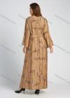 Wholesale Women's V Neck Long Sleeve Button Decor Allover Print Maxi Dress With Belt - Liuhuamall