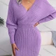 Wholesale Women's Casual Plain Long Sleeve Wrap V Neck Ribbed Bodycon Short Dress Purple Clothing Wholesale Market Liuhua