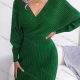 Wholesale Women's Casual Plain Long Sleeve Wrap V Neck Ribbed Bodycon Short Dress Green Clothing Wholesale Market Liuhua