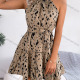 Wholesale Women's Elegant Leopard Print Ruffle Hem Halter Short Dress With Belt Khaki Guangzhou Clothing Wholesale Market & Suppliers -LIUHUAMALL