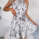 Wholesale Women's Elegant Leopard Print Ruffle Hem Halter Short Dress With Belt White Guangzhou Clothing Wholesale Market & Suppliers -LIUHUAMALL