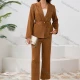 Wholesale Women's Business Striped Lapel Long Sleeve Drawstring Double Patch Pocket Suit Jackets 2-Piece Sets Khaki Clothing Wholesale Market Liuhua