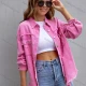 Wholesale Women's Fashion Plain Flap Pockets Button Down Ripped Frayed Raw Hem Long Sleeve Denim Jacket Pink Clothing Wholesale Market Liuhua