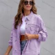 Wholesale Women's Fashion Plain Flap Pockets Button Down Ripped Frayed Raw Hem Long Sleeve Denim Jacket Purple Clothing Wholesale Market Liuhua