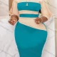 Wholesale Women's Fashion Colorblock Splicing Crew Neck Half Sleeve Split Hem Bodycon Midi Dress Sky Blue Wholesale Clothing Market & Suppliers -LIUHUAMALL