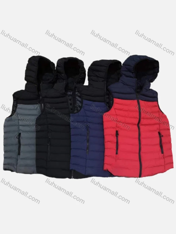 Wholesale Men's Detachable Hood Zippper Pockets Colorblock Oversize Puffer Vest Coat 2222#