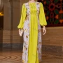 Wholesale Women's Elegant Muslim Islamic Bronzed Print Splicing Ruched Rhinestone Robe Dress BA3154# preview