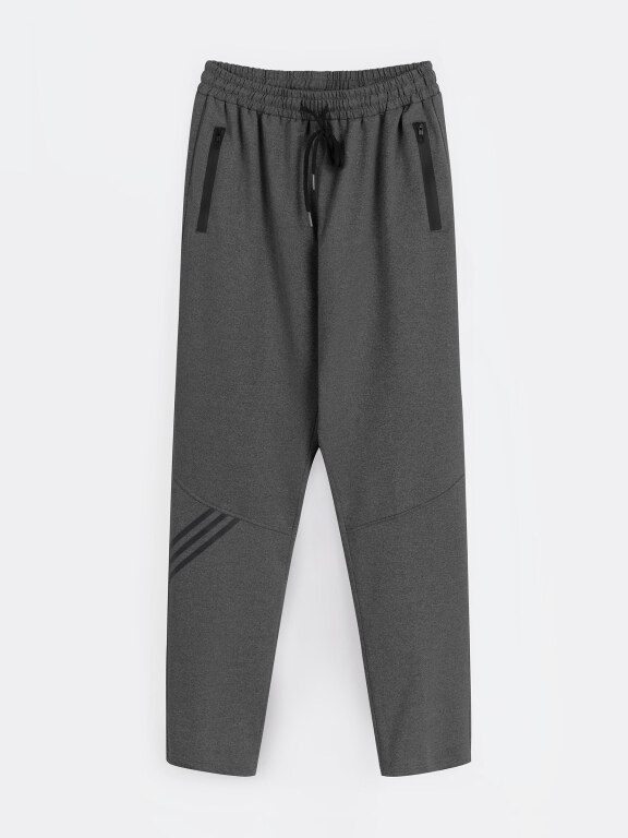 Men's Sporty Plain Striped Trim Drawstring Zipper Pockets Pants, Clothing Wholesale Market -LIUHUA, MEN, Pants-Trousers
