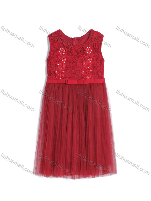 Wholesale Girls Sleeveless Zip Back Embroidery Beads Lace Flower Girl Dress