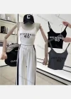 Wholesale Women's Casual Letter Print Spaghetti Straps Crop Cami Top - Liuhuamall