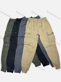 Wholesale Men's Casual Plain Flap Pockets Zip Decor Drawstring Cargo Pant 9962#, LIUHUA CLOTHING WHOLESALE