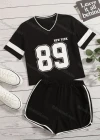 Wholesale Women's Casual Contrast T-shirt & Elastic Waist Hot Shorts Set - Liuhuamall