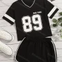 Wholesale Women's Casual Contrast T-shirt & Elastic Waist Hot Shorts Set preview