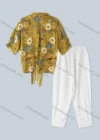Wholesale Women's Vacation Linen Shirt Half Sleeve Floral Print Top 2 Piece Set - Liuhuamall