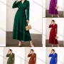 Wholesale Women's Casual Elegant V Neck Collared Long Sleeve Ruched Drawstring Maxi Dress preview