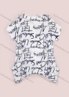 Wholesale Women's Casual Letter Print Round Neck Short Sleeve Curved Hem Top - Liuhuamall