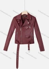 Wholesale Women's Casual Lapel Long Sleeve Zipper Plain Leather Crop Biker Jacket With Belt - Liuhuamall