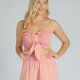 Women's Sexy Plain Tie Front Ruffle Trim Shirred Sleeveless Bandeau Crop Top Pink Clothing Wholesale Market -LIUHUA