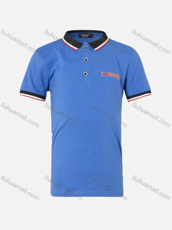 Wholesale Boys Casual Plain Embroidery Contrast Collar Striped Trim Short Sleeve Polo Shirt