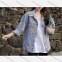 Wholesale Women's Casual Cartoon Bear Print Button Down Long Sleeve Denim Jacket preview