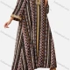 Wholesale Women's Casual Vintage Print V Neck 3/4 Sleeve Ruffle Hem Maxi Kaftan Multi-color Clothing Wholesale Market Liuhua