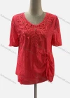 Wholesale Women's Casual Scoop Neck Short Sleeve Lace Up Appliques Blouse - Liuhuamall